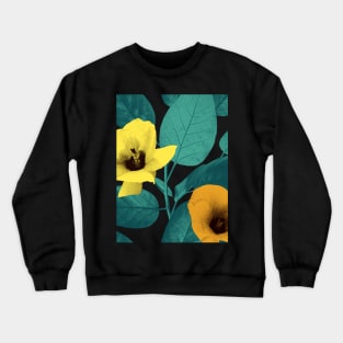 Dark vibrant tropical leaves and flowers. Exotic floral print. Summer jungle textural background. Crewneck Sweatshirt